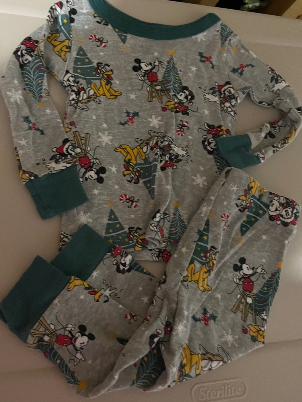 Disney Gray Holiday Mickey & Pluto Pajama Set with Teal Trim